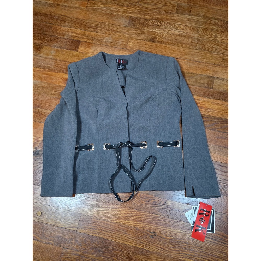 R&K Originals Petite Gray Grommet Tie Waist Collarless Blazer Jacket Size 8P NEW